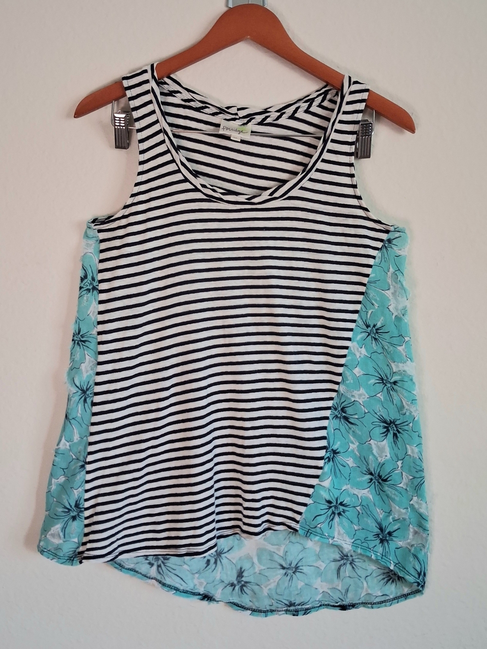 Porridge Anthropologie Sleeveless Striped Tank with Aqua Floral Panels